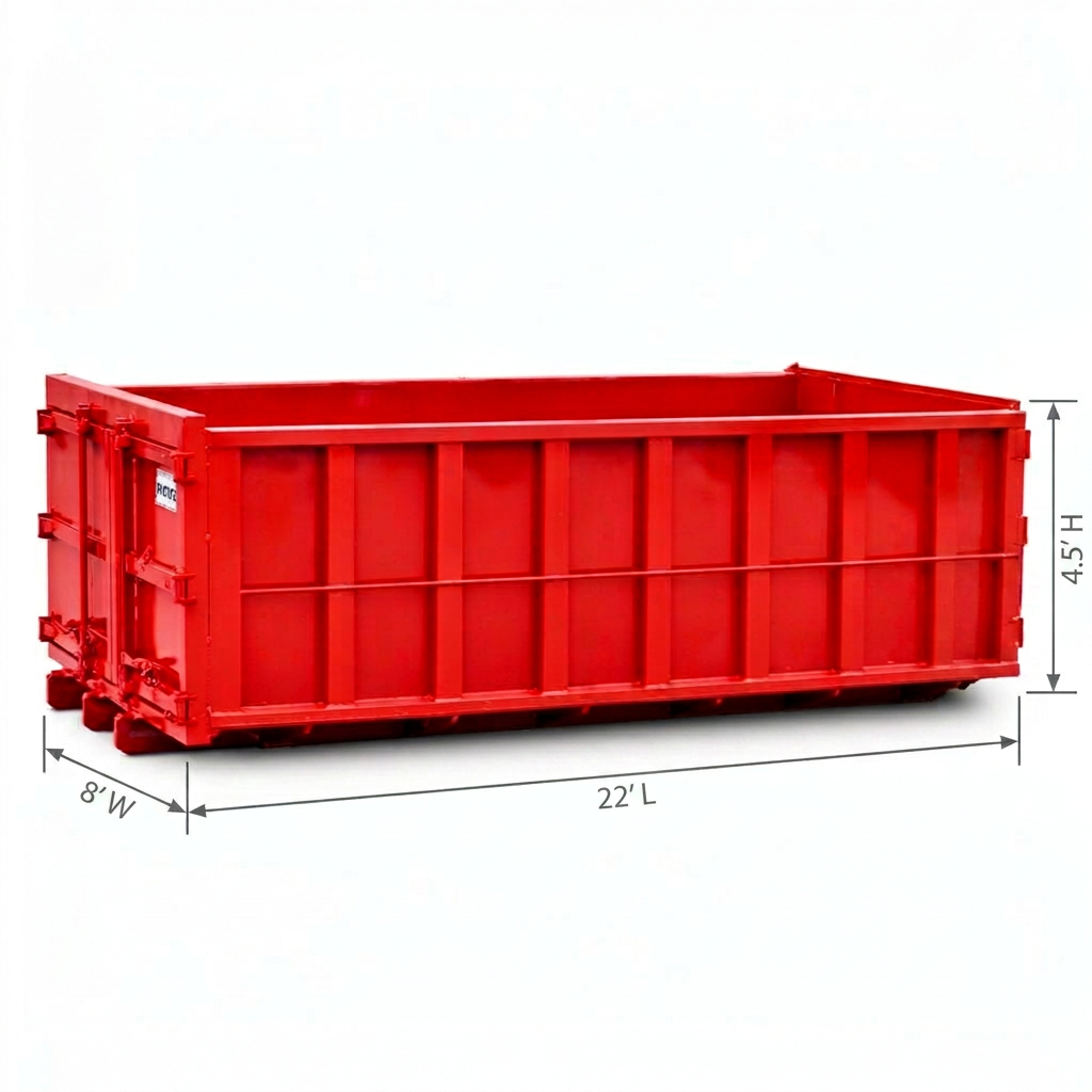 Red 20 yard roll-off dumpster